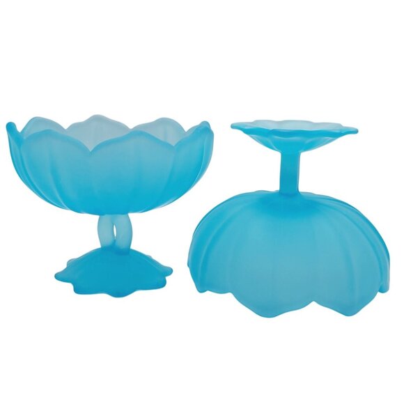 Westmoreland Lotus Blue Satin Mist Set of 2 Candle Holders Vintage Lovecore - Picture 2 of 12